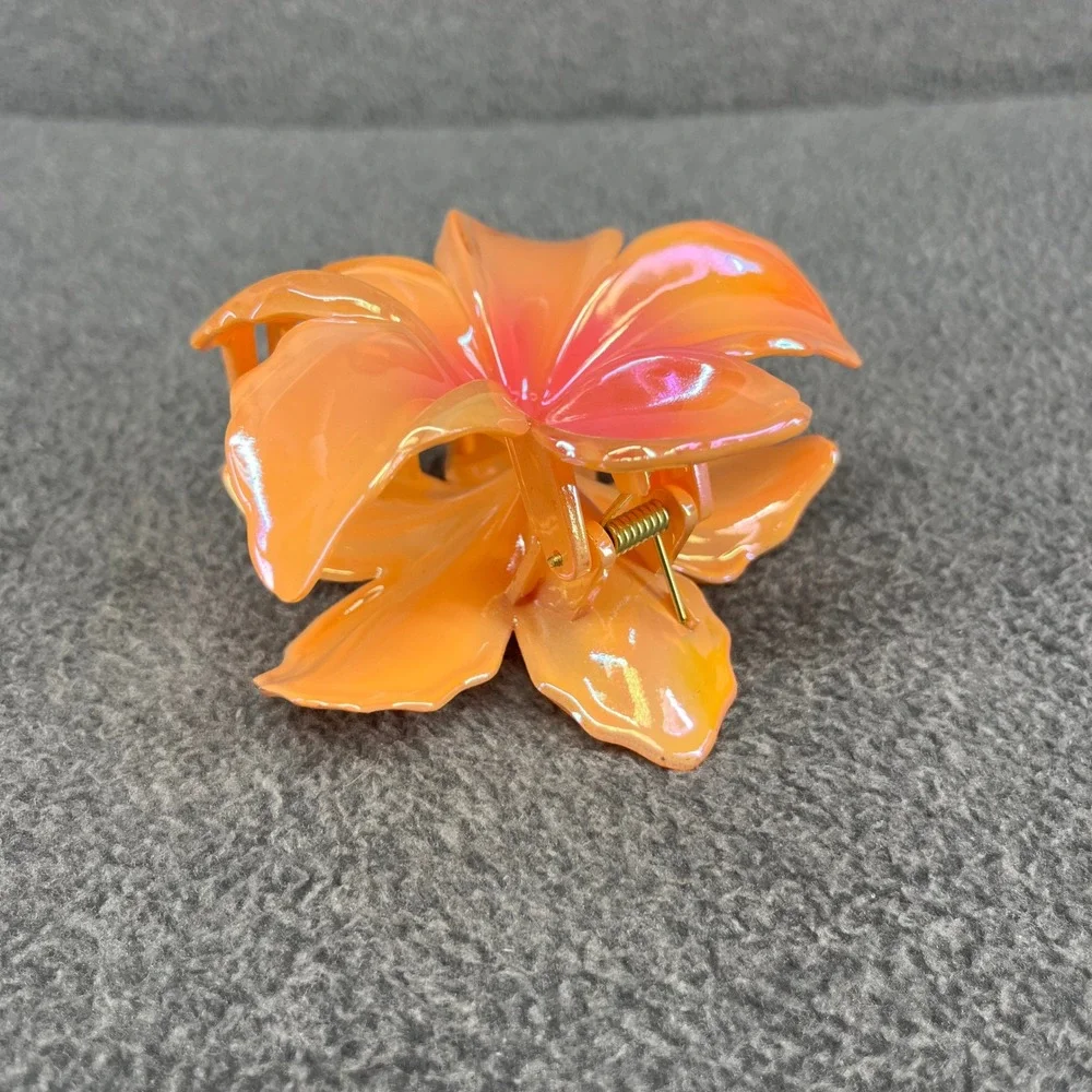 Piper K Flower Earring & Hair Clip Set Orange Tropical Floral Beach Bora Hawaii